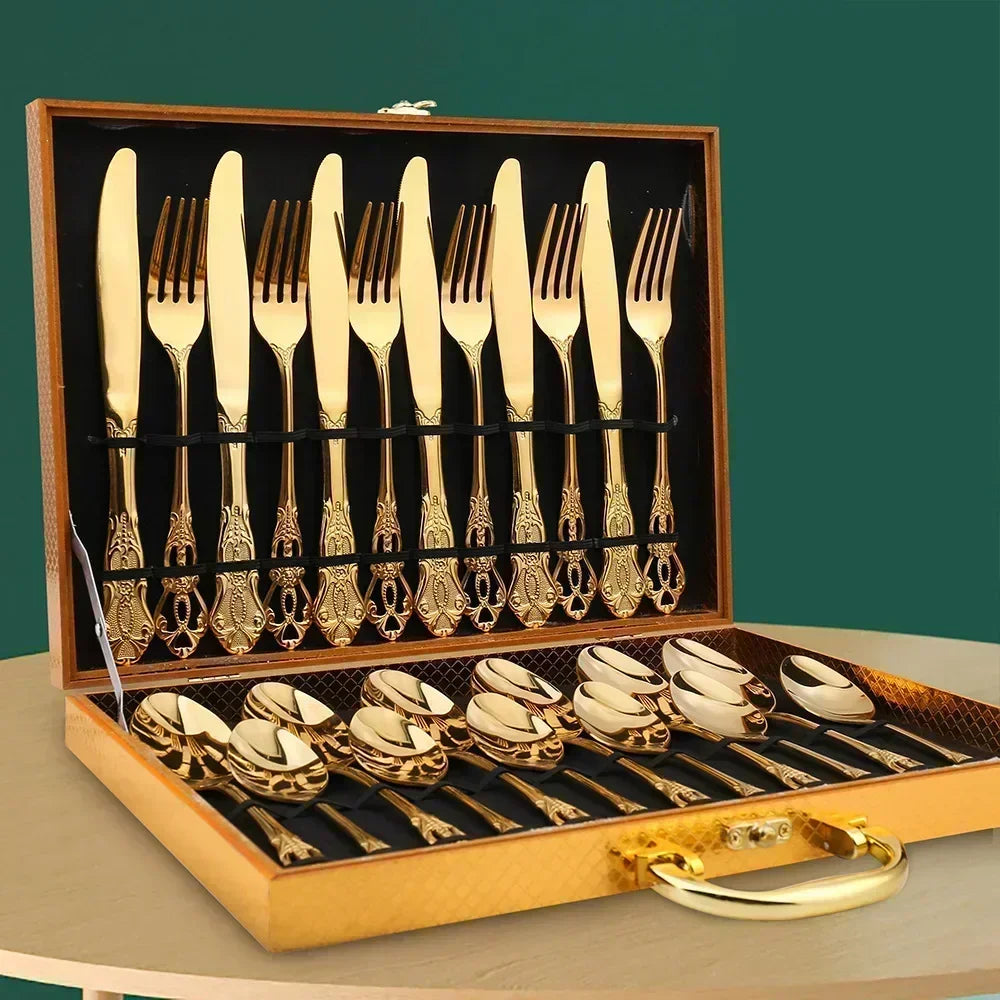 Luxury Retro Cutlery Set | Engraved Stainless Steel Flatware | 4pc, 5pc, 16pc & 24pc Sets | Afrocentric