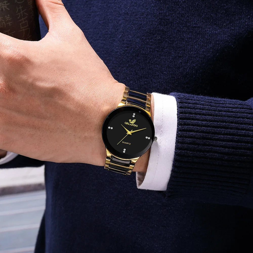 Men's Black Dial Quartz Business Watch | Alloy Case & Bracelet Band | Afrocentric