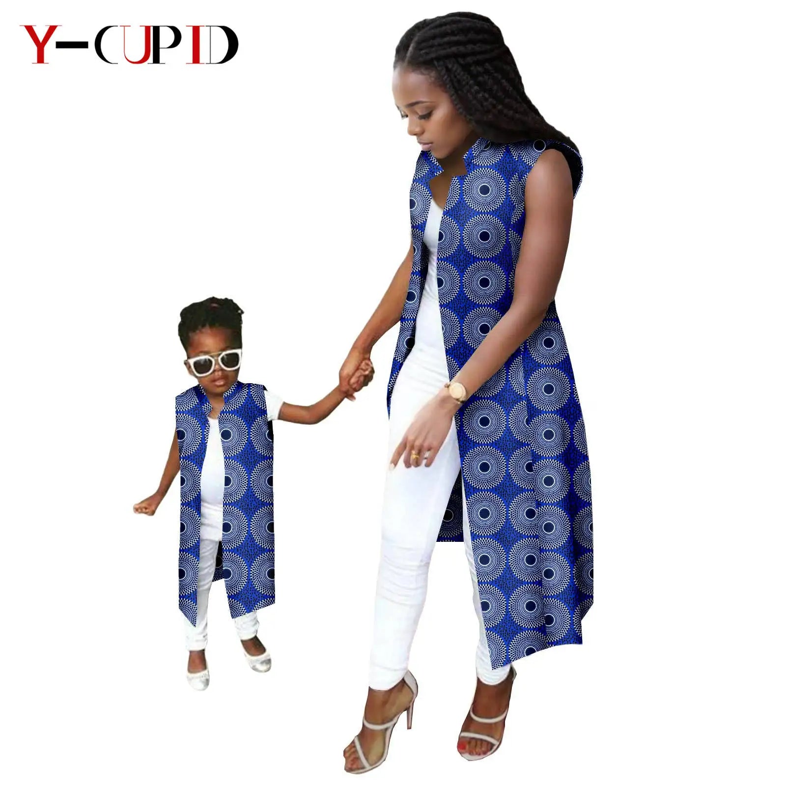 African Print Long Vest for Women and Girls Dashiki Summer Cotton Ankara Mother Jacket Outfits Matching Daughter Clothes 24F041 | Afrocentric