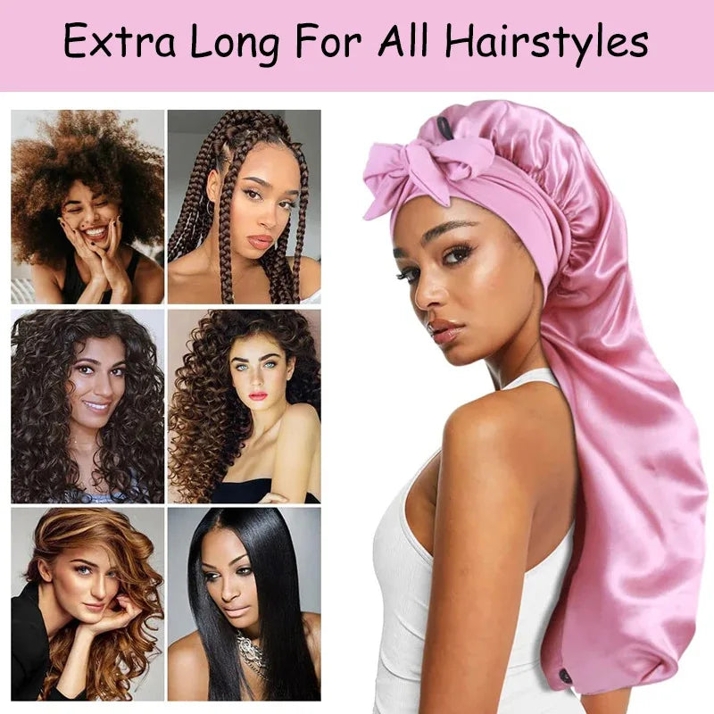 Long Satin Hair Bonnet - Extra Large Sleep Cap with Long Tie for Black Women All Hair Types | Afrocentric