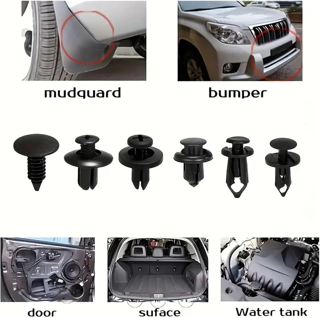 Bagged Set of 190 Pcs Car Universal Buckles 6 Models Size Fastener Rivet Clamping Fastener Buckle Car Accessory Abs Material Fixed Screw | Afrocentric