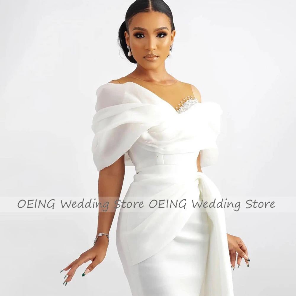 Short Wedding Dress | Off Shoulder Beaded Sheath Bridal Gown Knee Length | Afrocentric