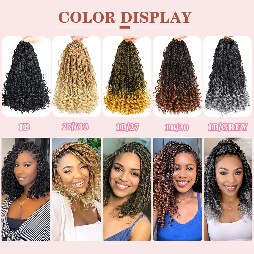 Goddess Box Braids Crochet Hair | 10 Inch Boho Curly Ends | 12 Strands Per Pack | Afrocentric