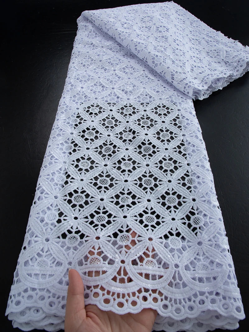 Kalume African Guipure Cord Lace Fabric with Sequins 2025 High Quality Nigerian Lace Fabrics 5 Yards for Wedding Dresses F3610 30399 5yard | Afrocentric