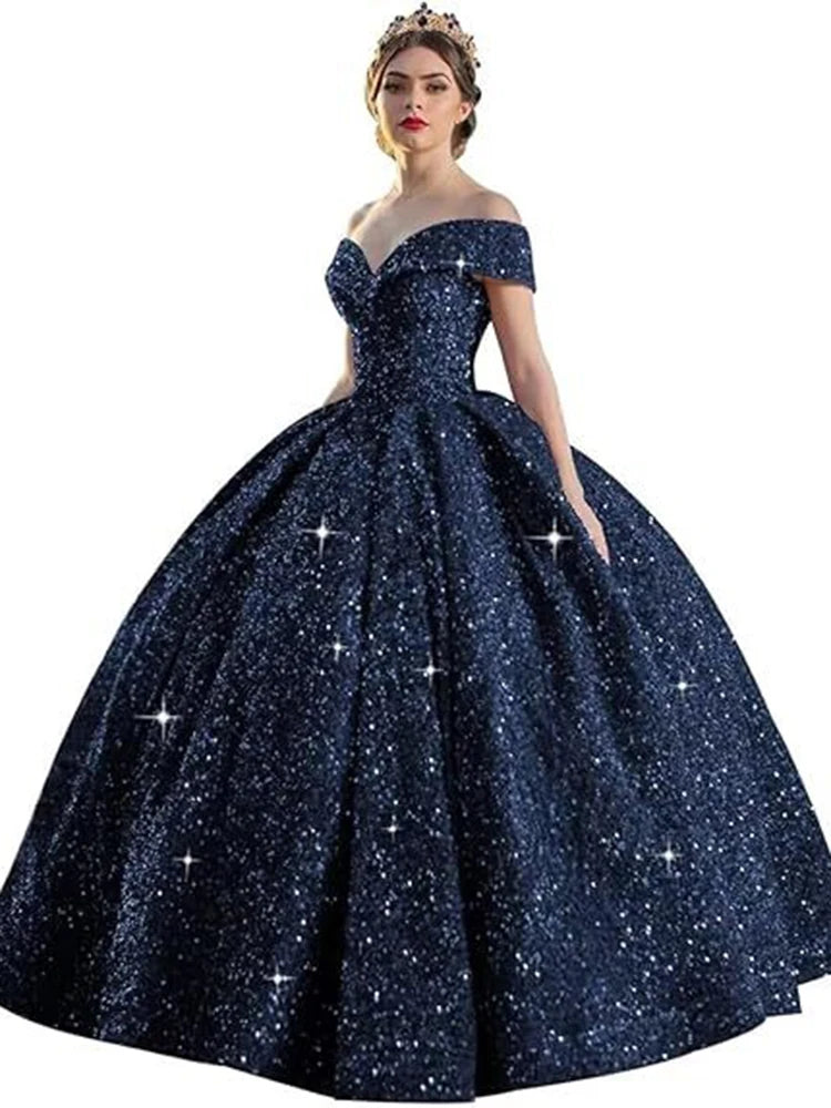 Customized Ball Gown Quinceanera Dresses Shiny Sequins Off Shoulder Prom Birthday Party Gowns Formal Vestido De Anos Sweet 16