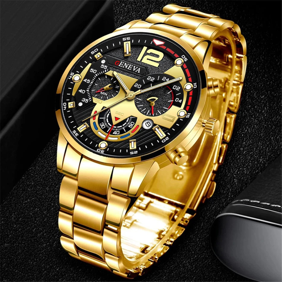 Men's Stainless Steel Quartz Watch | Minimalist Needle Dial Fashion Watch | Afrocentric