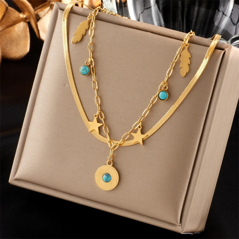 Multilayer Coin Pendant Necklace | Layered Chain for Women N1718 | Afrocentric