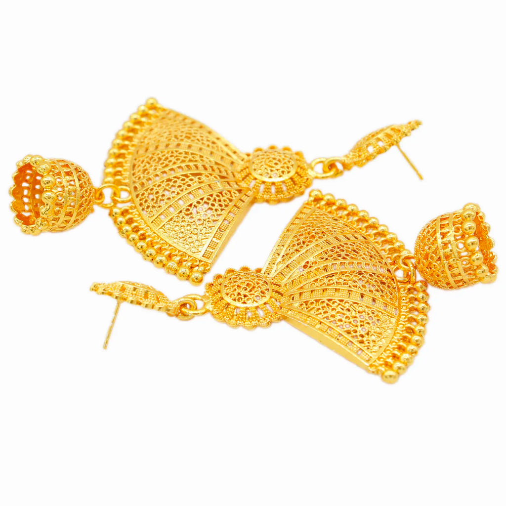 Gold Fan Shape Drop Earrings | Afrocentric