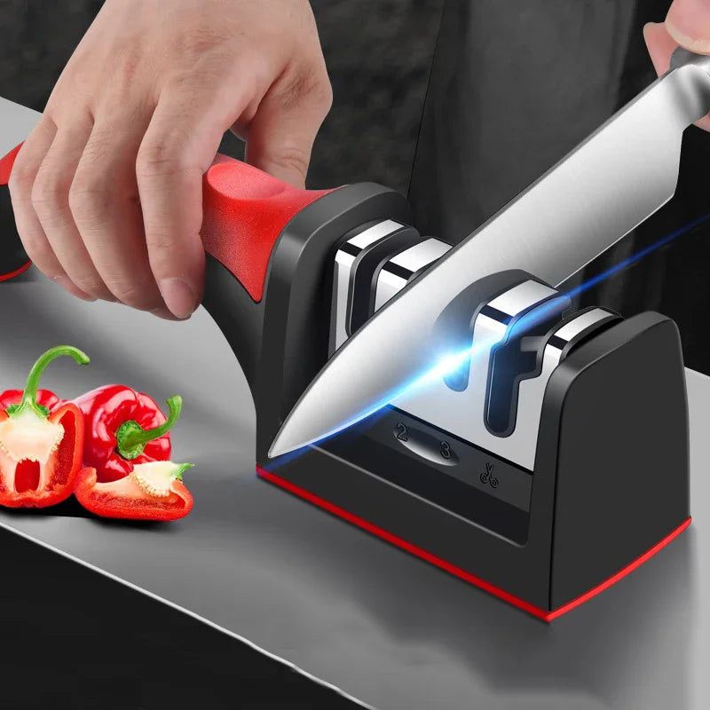 3-Stage Kitchen Knife Sharpener | Ceramic & Stainless Steel Handheld Sharpener | Afrocentric