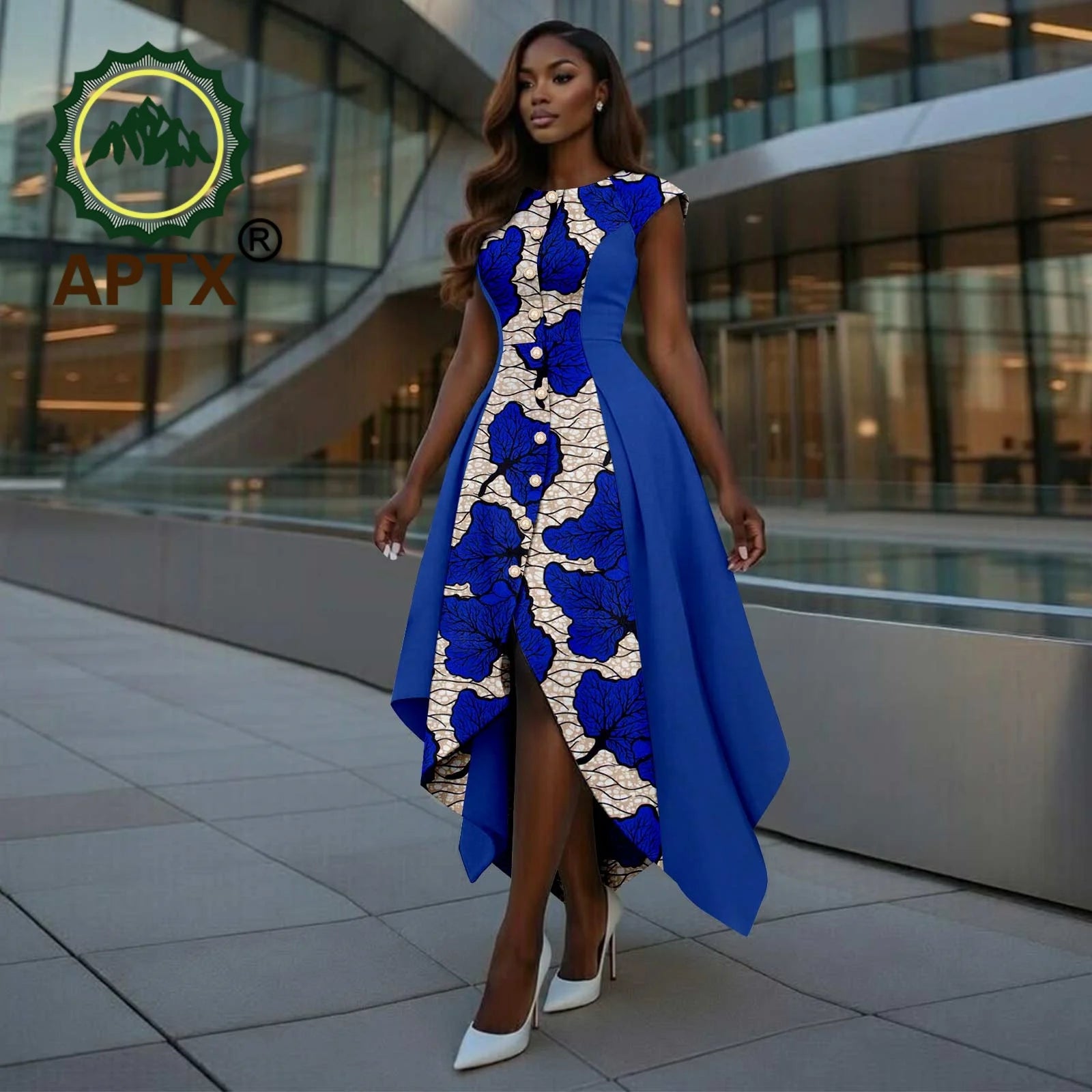 African Dress for Women Ankara Print O-Neck Short Sleeve Ankle-Length Patchwork Asymmetrical Dress Dashiki Casual Party 798-tr2 | Afrocentric