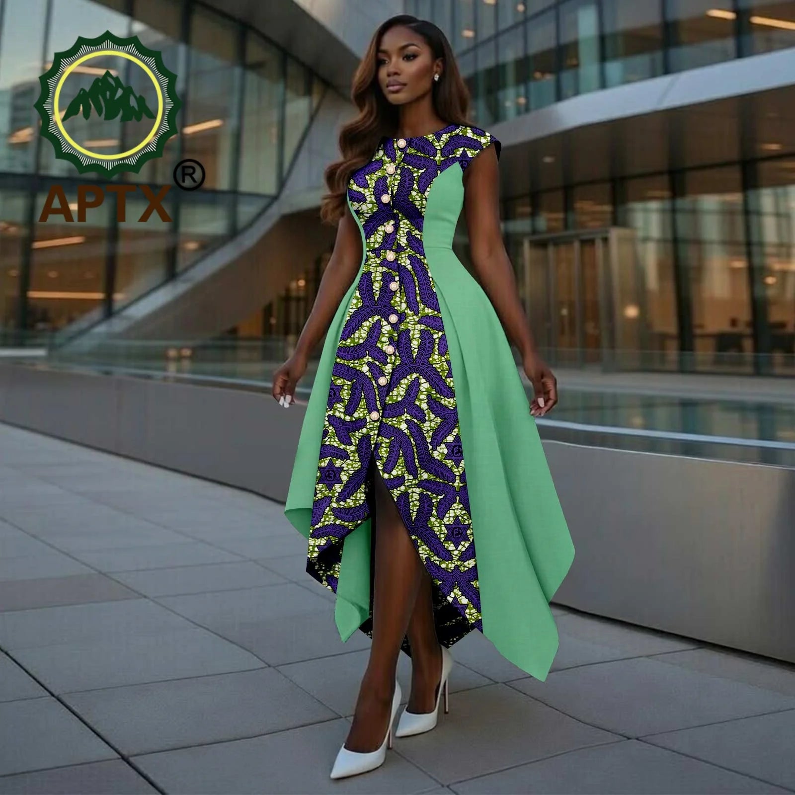 African Dress for Women Ankara Print O-Neck Short Sleeve Ankle-Length Patchwork Asymmetrical Dress Dashiki Casual Party 814-tr1 | Afrocentric