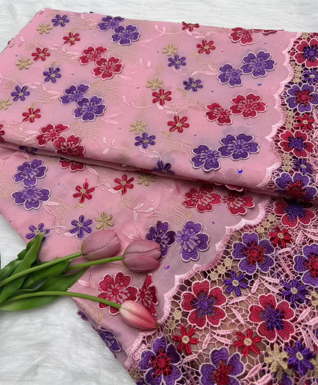 Swiss Voile Lace In Switzerland With 3D Flower Applique Stones 2026 Super Quality African Lace Fabric For Wedding Lace Dress LY7364-10 120cm 5 Yards | Afrocentric