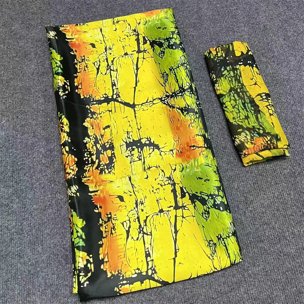 African Satin Silk Fabric High Quality Silk Fabric And Chiffon Tulle Blouse 4+2 Yards Nigerian Women Clothes Garment Cloth 41 6 yards | Afrocentric