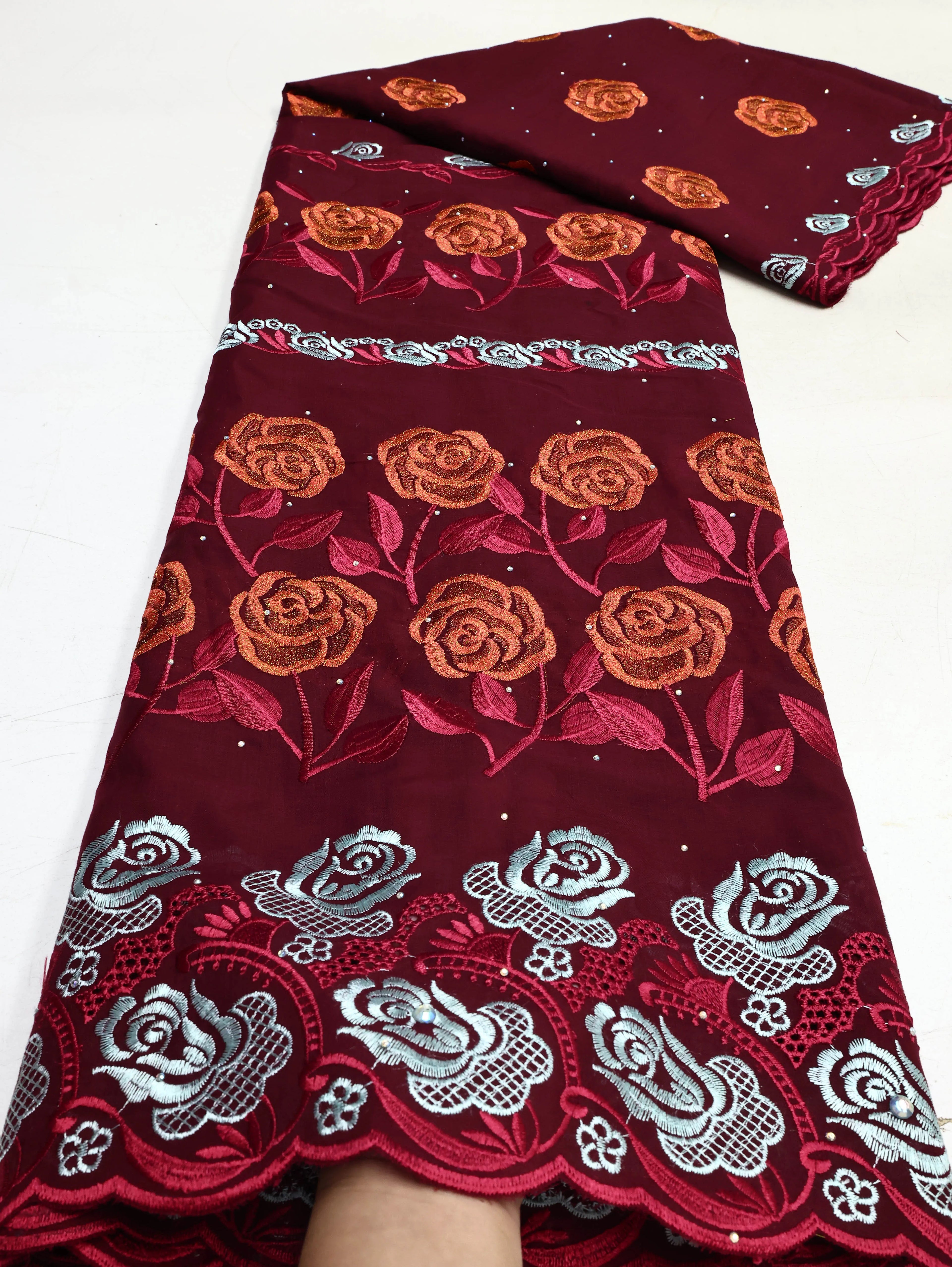 Swiss Voile Lace In Switzerland With 3D Flower Applique Stones 2026 Super Quality African Lace Fabric For Wedding Lace Dress LY3964-3 120cm 5 Yards | Afrocentric