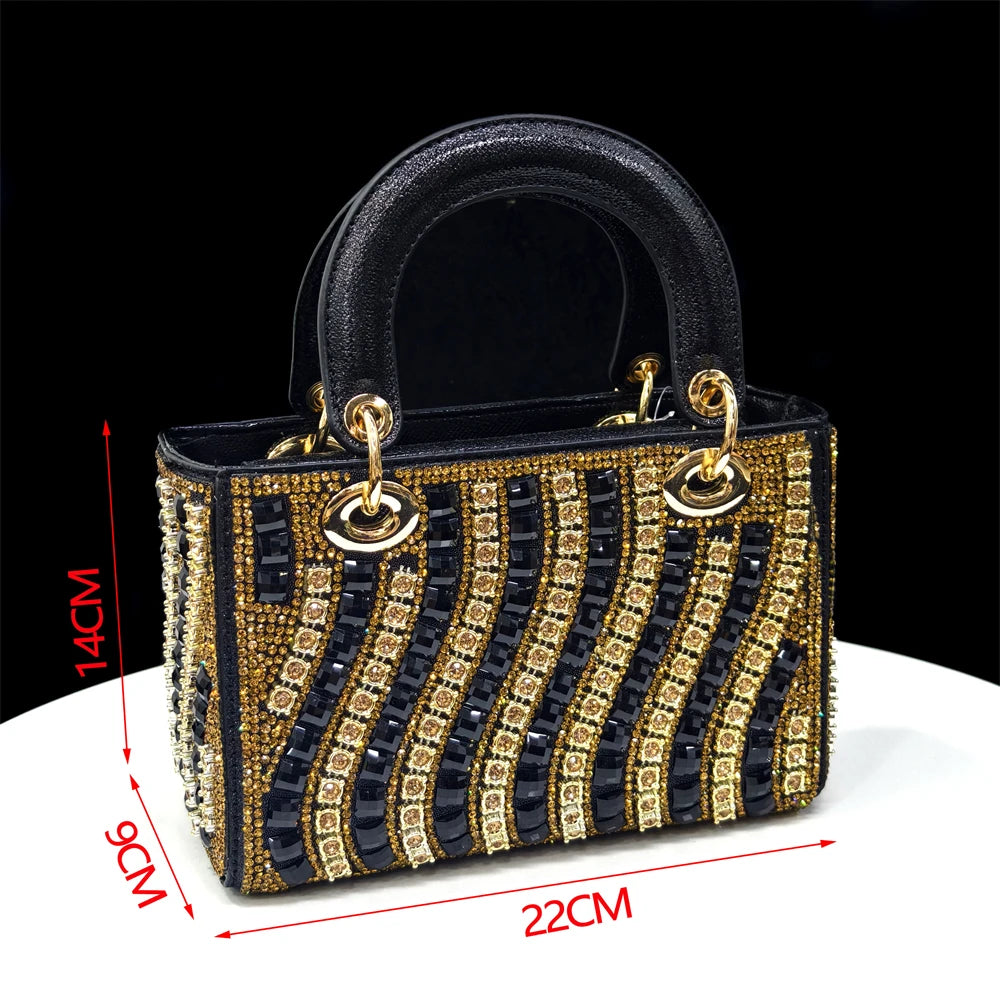 2025 Italian Fashion Pointed Toe Rhinestone Women Heels & Bag Set | Afrocentric