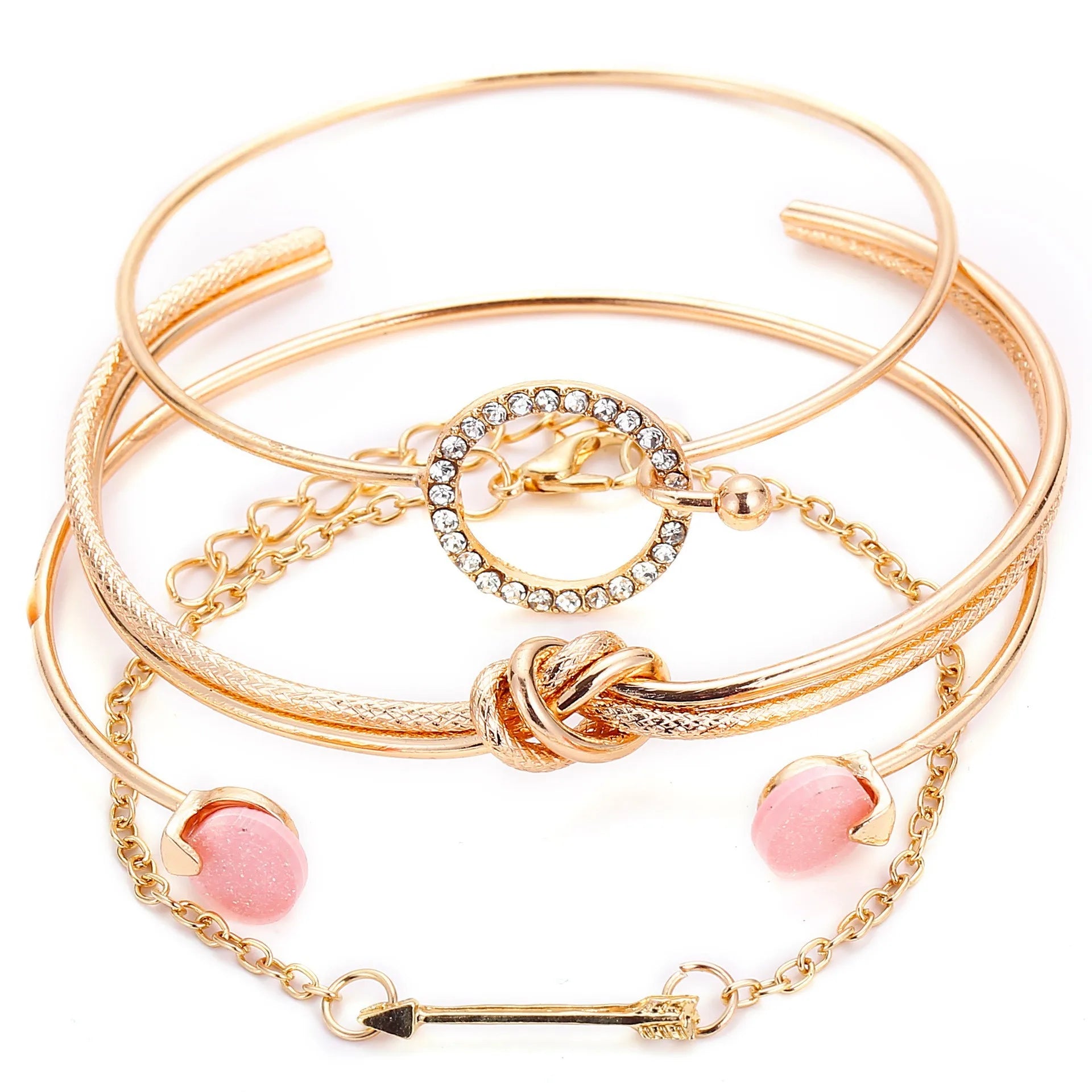 Boho Gold Chain Bracelet Set | Geometric Link Chain Open Bangle for Women 135 | Afrocentric