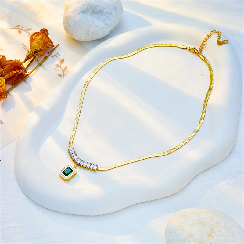 Green Crystal Zircon Jewelry Set | Necklace, Earrings & Bracelet for Women | Afrocentric