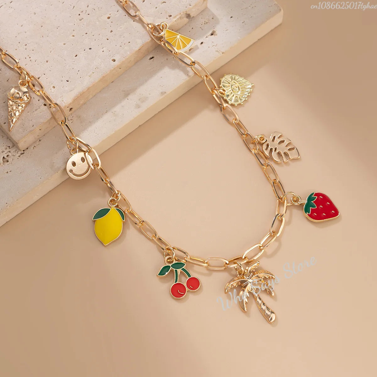 Boho Fruit Charm Choker Necklace | Cherry, Strawberry & Sweet Dopamine Jewellery | Afrocentric