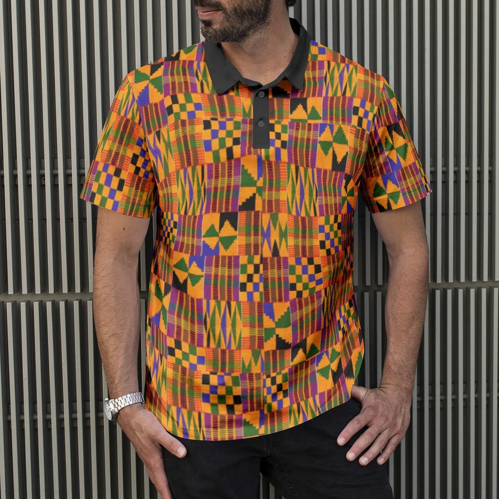 Kente African Print Men's Polo Shirt — Colourful Classic Style | Afrocentric