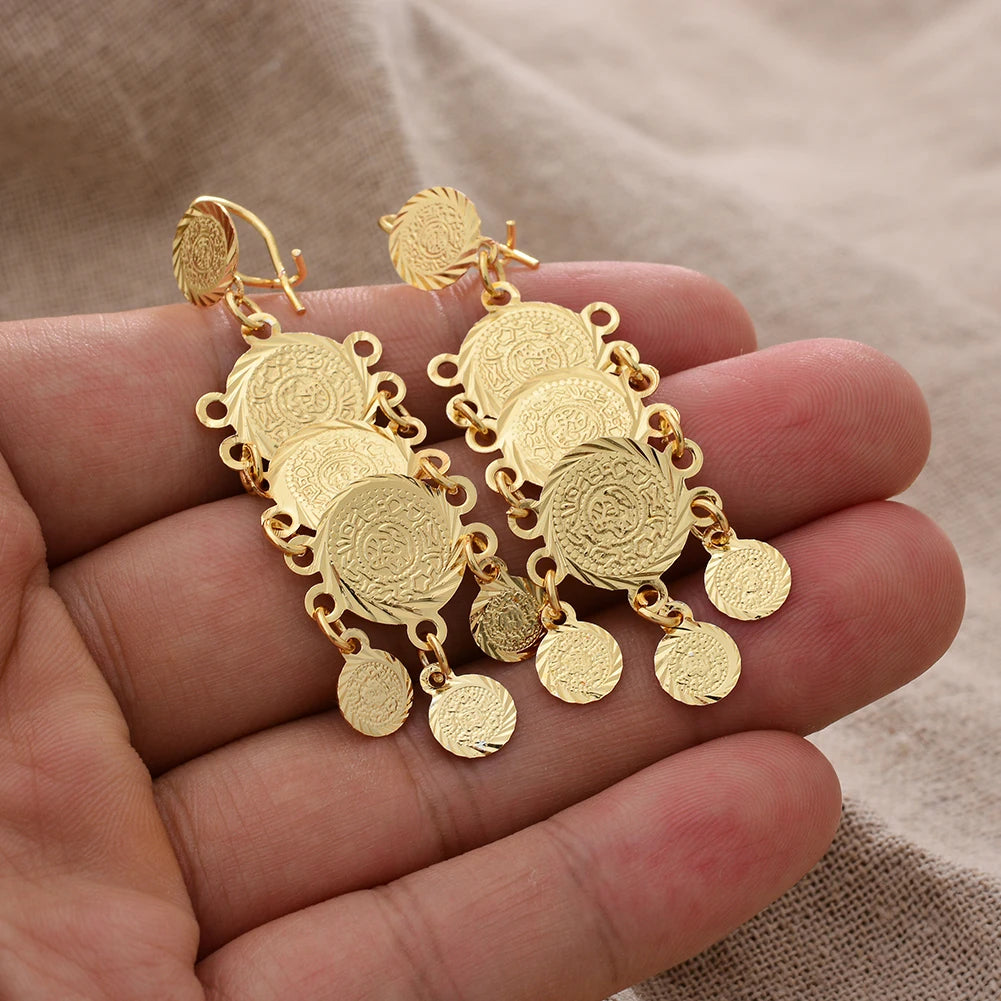 African Gold Coin Drop Earrings | Afrocentric
