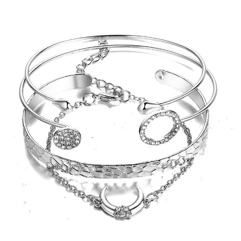 Boho Gold Chain Bracelet Set | Geometric Link Chain Open Bangle for Women | Afrocentric