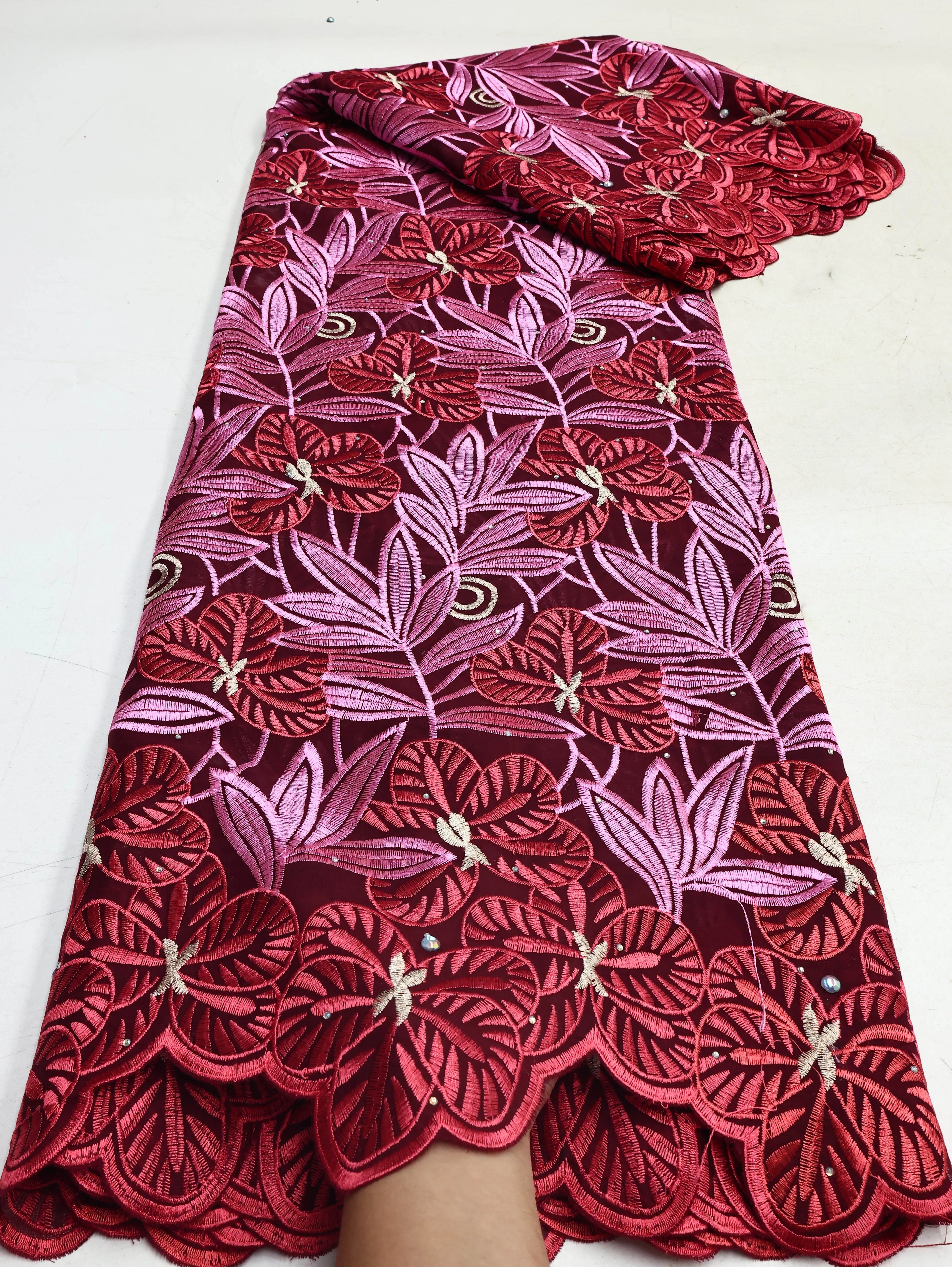 Swiss Voile Lace In Switzerland With 3D Flower Applique Stones 2026 Super Quality African Lace Fabric For Wedding Lace Dress LY3793-6 120cm 5 Yards | Afrocentric