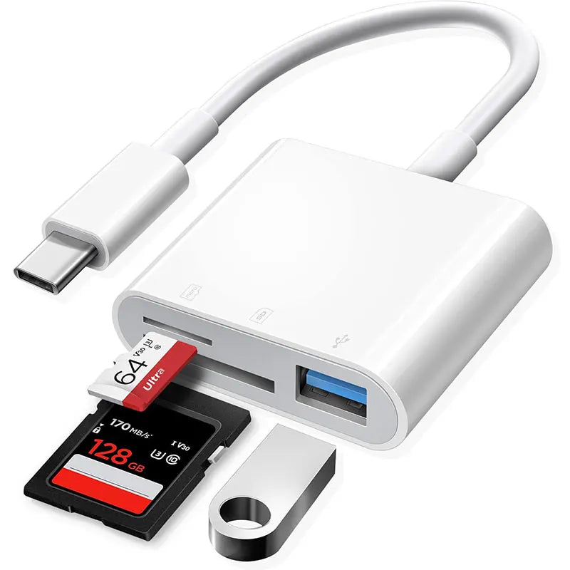 3-in-1 USB-C Memory Card Reader | Type-C to SD, TF & CF Adapter for MacBook & Laptops WHITE | Afrocentric