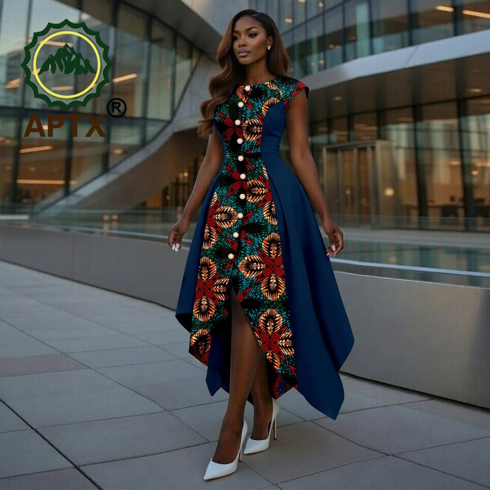 African Dress for Women Ankara Print O-Neck Short Sleeve Ankle-Length Patchwork Asymmetrical Dress Dashiki Casual Party 789-tr51 | Afrocentric