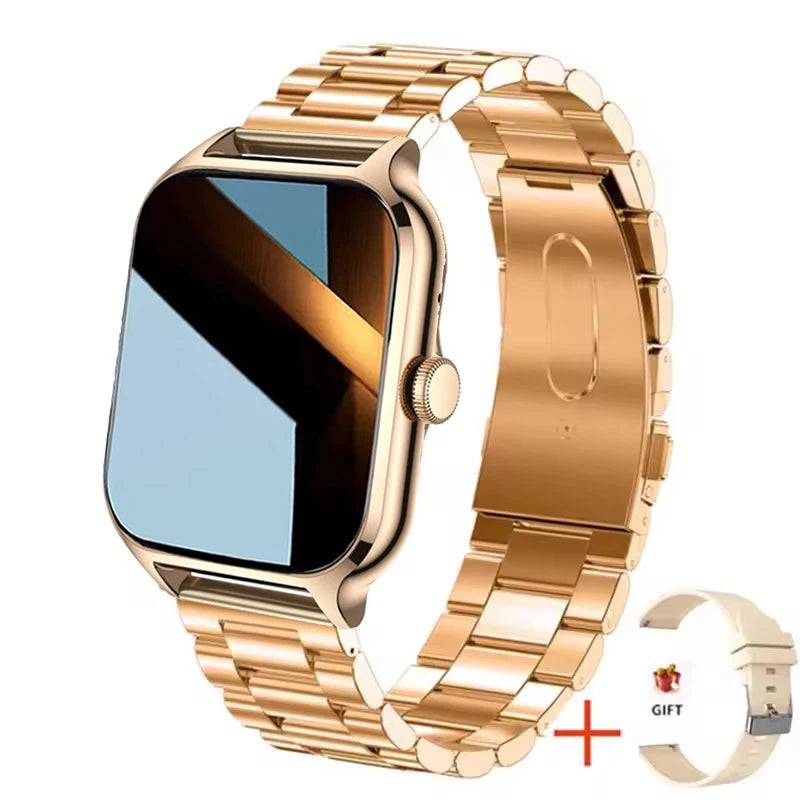 Smart Fitness Watch | Bluetooth Call, Heart Rate, Sleep Tracker & 2.01" Display add golden steel | Afrocentric