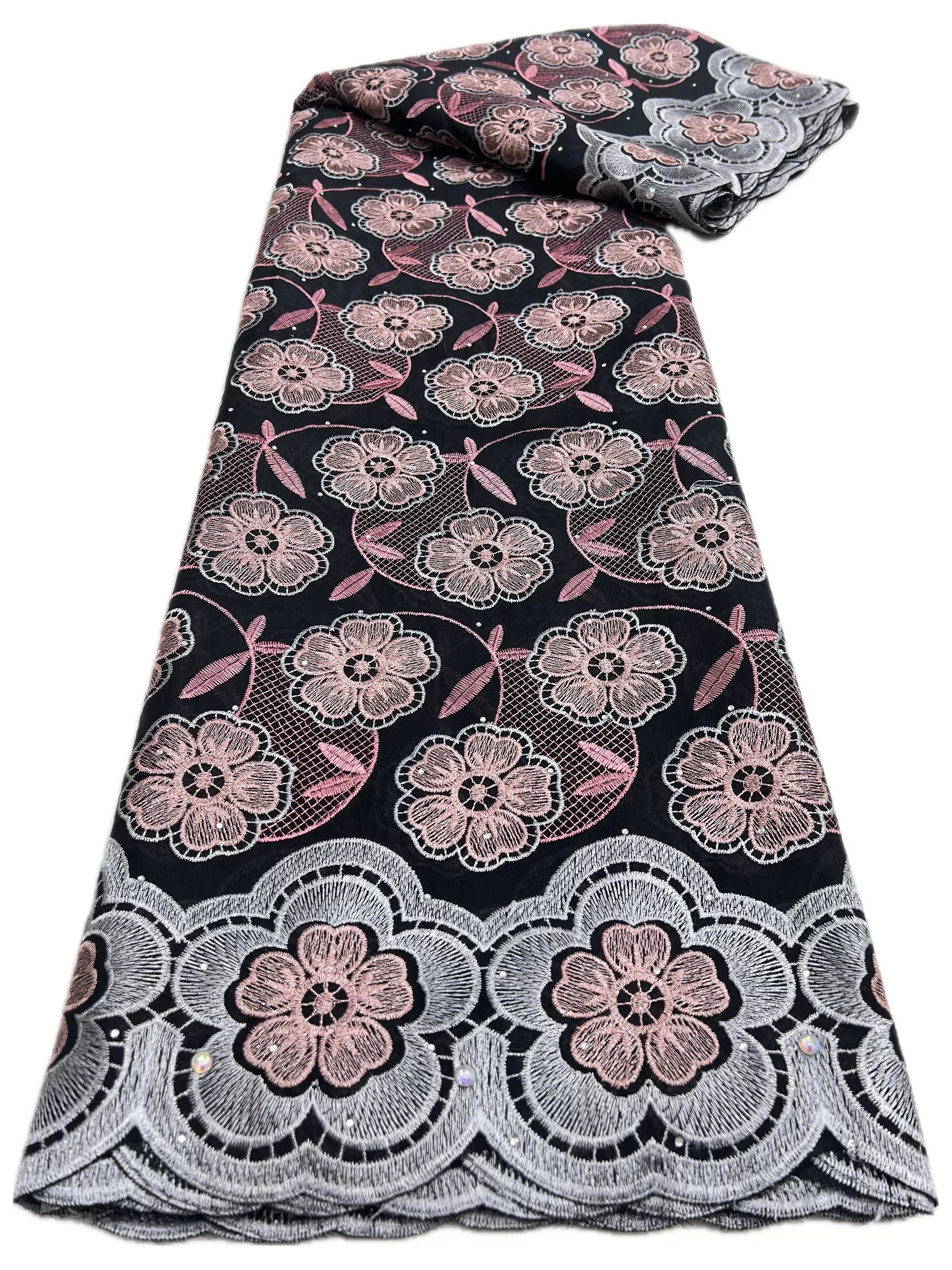 Swiss Voile Lace In Switzerland With 3D Flower Applique Stones 2026 Super Quality African Lace Fabric For Wedding Lace Dress LY5821-4 120cm 5 Yards | Afrocentric