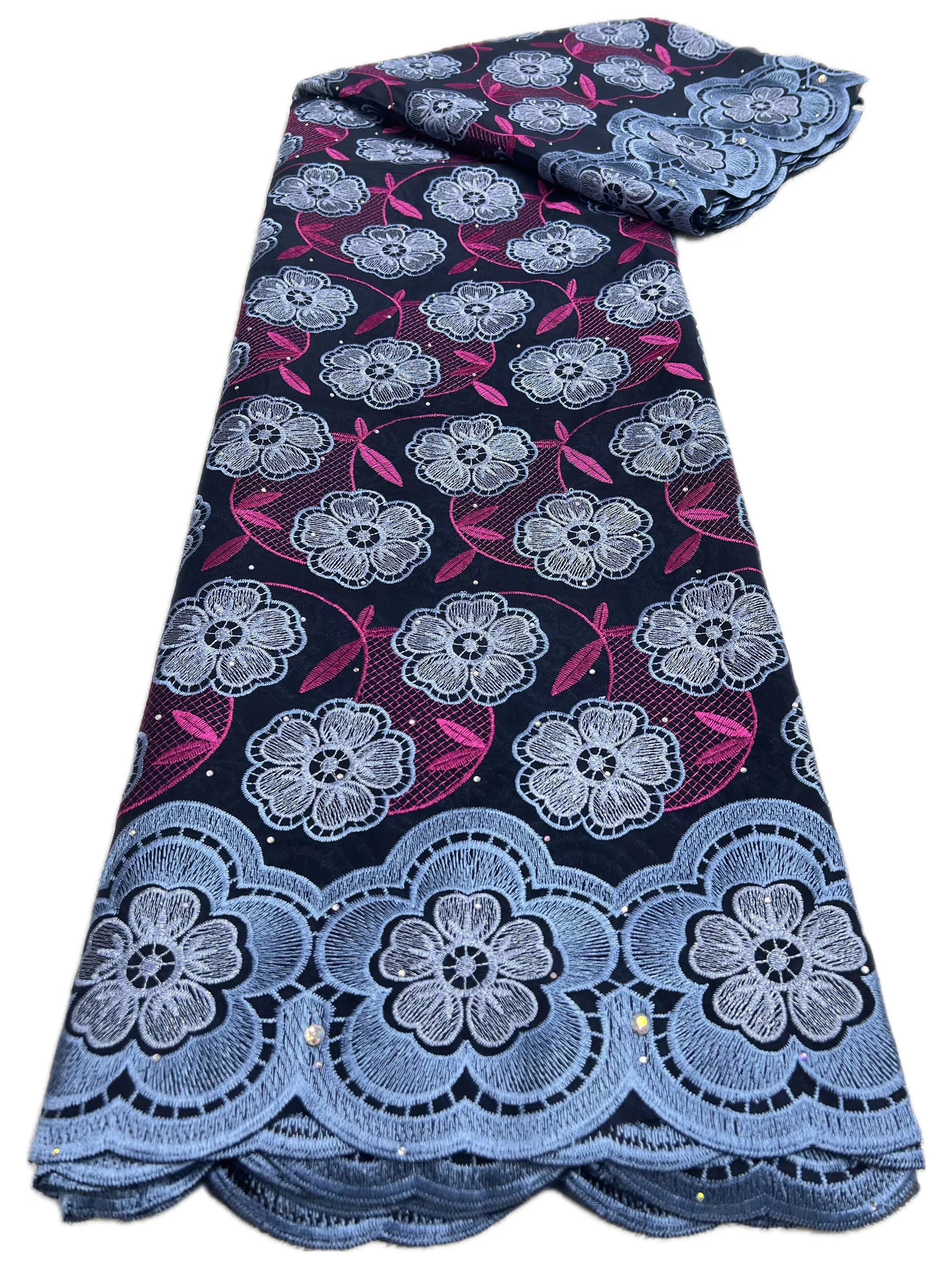 Swiss Voile Lace In Switzerland With 3D Flower Applique Stones 2026 Super Quality African Lace Fabric For Wedding Lace Dress LY5821-6 120cm 5 Yards | Afrocentric