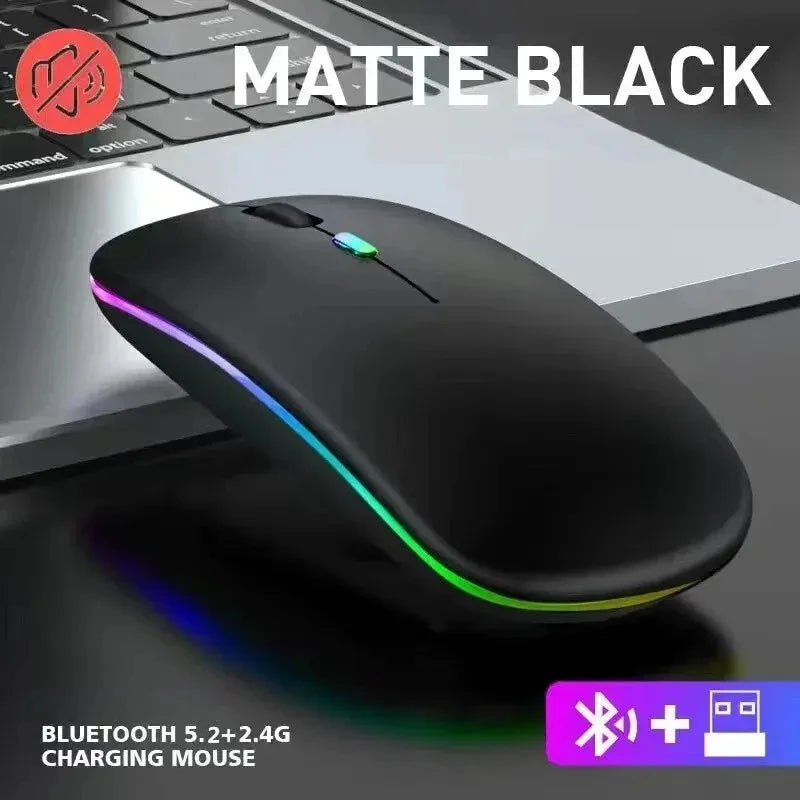 Wireless Rechargeable Silent Mouse | Bluetooth & 2.4GHz | 1600 DPI Matte black | Afrocentric
